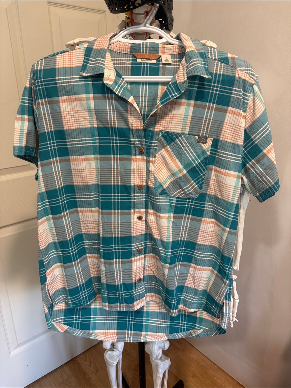 Kids Plaid Button-Up Shirt in Teal and Cream